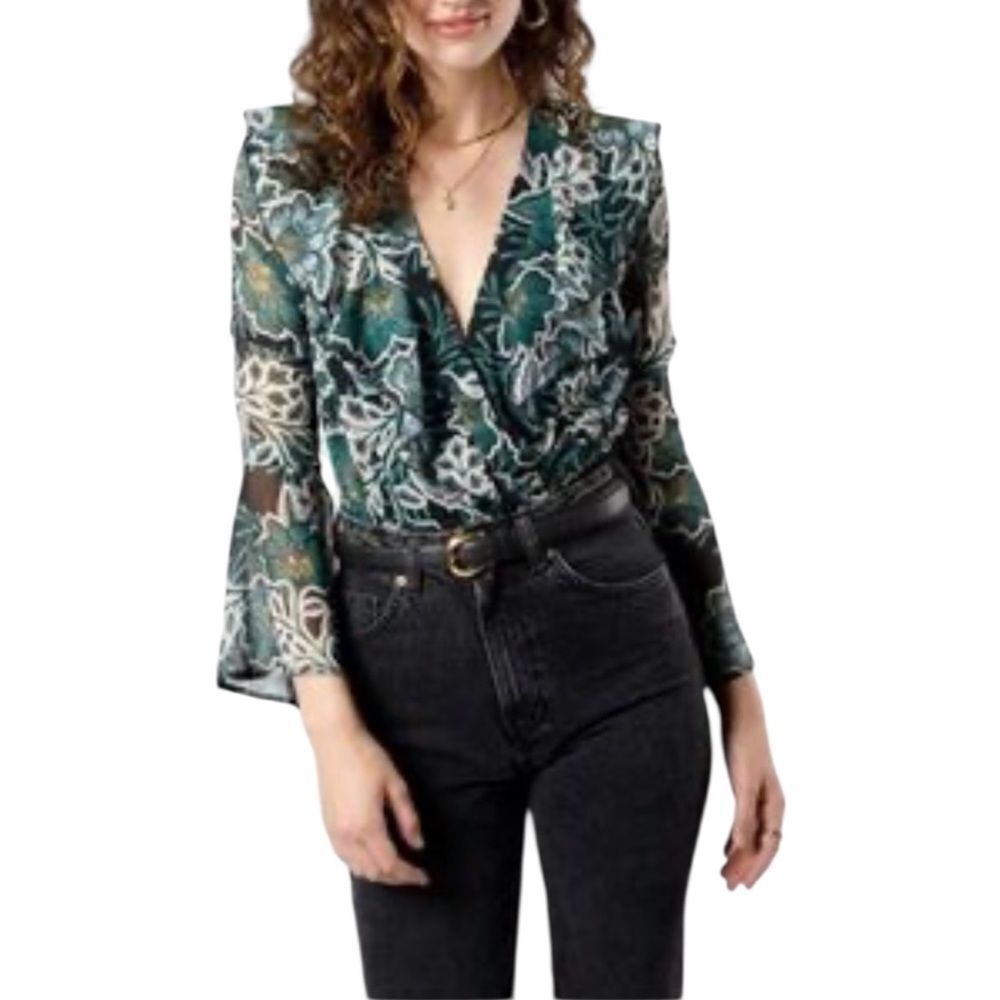 Band of the Free Bonnie Green/Black Floral Long Sleeve Bodysuit New M